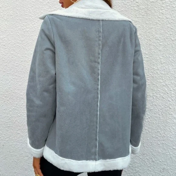 Cozy Charcoal Grey Luxe Teddy Vegan Suede Jacket Coat - Picture 7 of 8